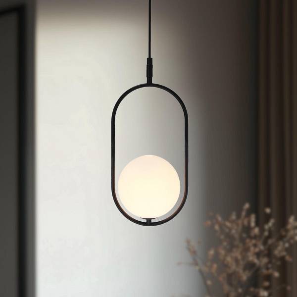 Lampa wisząca Cordel czarna z białym kulką salonu x - Candellux