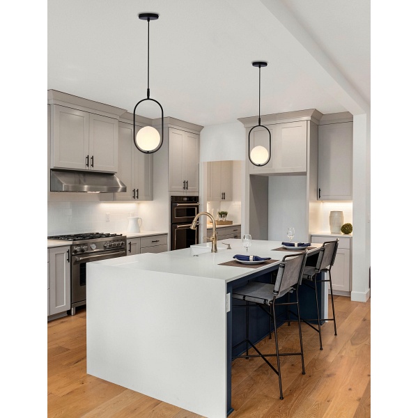 Lampa wisząca Cordel czarna z białym kulką salonu x - Candellux