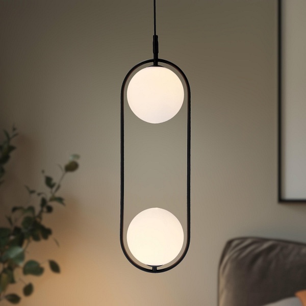 Lampa wisząca Cordel czarna z białymi kulkami salonu x - Candellux