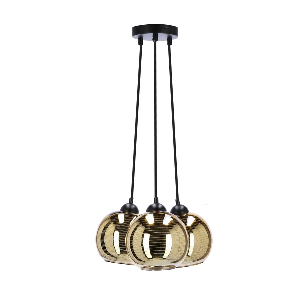 Trio Lampa Wisząca Czarny 3X60W E27 Klosz Złoty Candellux