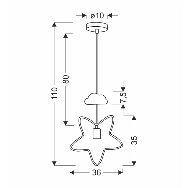 Star C Lampa Wisząca 1X20W E27 Iq Kids Czarny+Biały Candellux