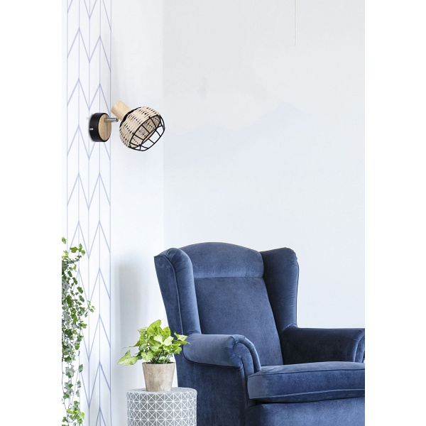 Tajga Lampa Kinkiet Czarny+Drewniany 1X40W E14 Klosz Czarny+Drewniany Candellux