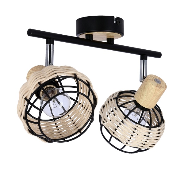Tajga Lampa Sufitowa Listwa Czarny+Drewniany 2X40W E14 Klosz Czarny+Drewniany Candellux