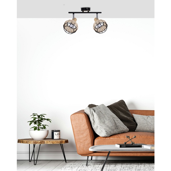 Tajga Lampa Sufitowa Listwa Czarny+Drewniany 2X40W E14 Klosz Czarny+Drewniany Candellux