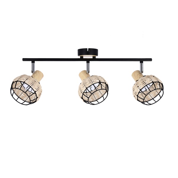 Tajga Lampa Sufitowa Listwa Czarny+Drewniany 3X40W E14 Klosz Czarny+Drewniany Candellux