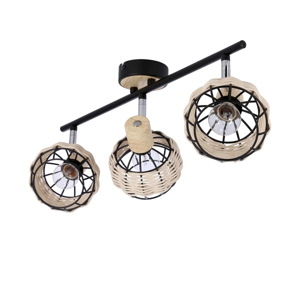 Tajga Lampa Sufitowa Listwa Czarny+Drewniany 3X40W E14 Klosz Czarny+Drewniany Candellux
