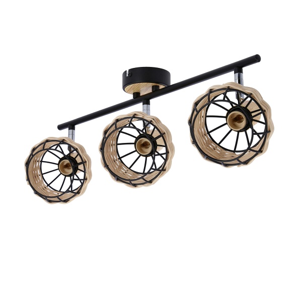 Tajga Lampa Sufitowa Listwa Czarny+Drewniany 3X40W E14 Klosz Czarny+Drewniany Candellux
