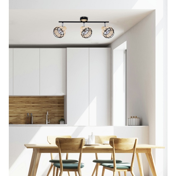 Tajga Lampa Sufitowa Listwa Czarny+Drewniany 3X40W E14 Klosz Czarny+Drewniany Candellux