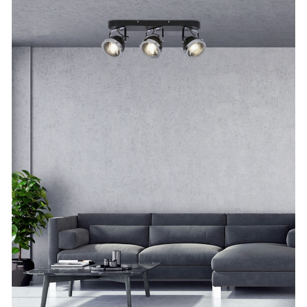 Crazy Lampa Sufitowa Listwa Czarny 3X15W Gu10 Klosz Bezbarwny Candellux