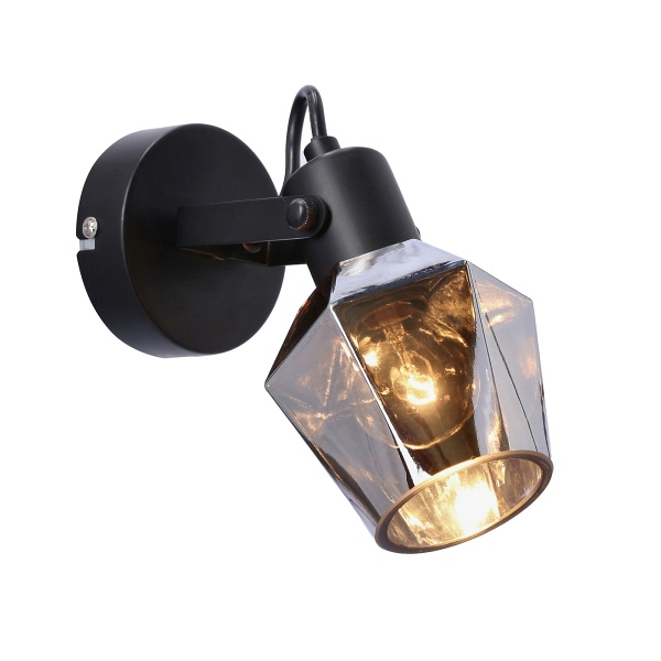 Randi Lampa Kinkiet Czarny Matowy 1X15W E14 Klosz Dymiony Candellux