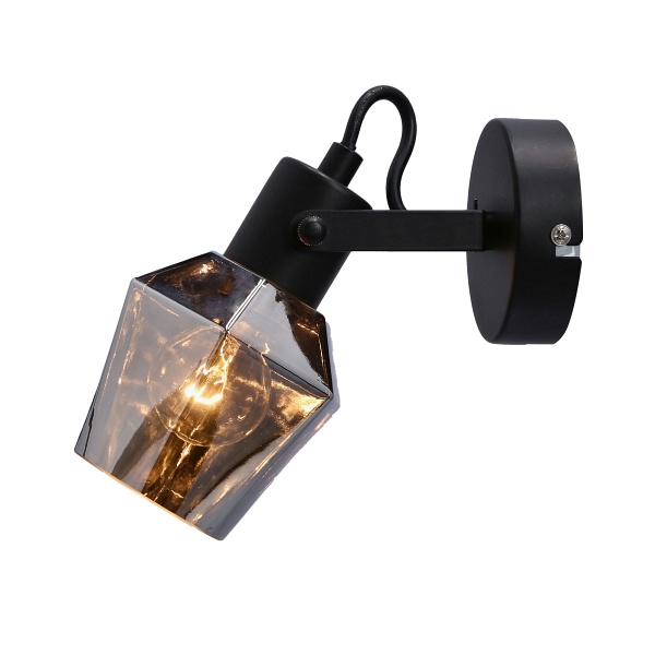 Randi Lampa Kinkiet Czarny Matowy 1X15W E14 Klosz Dymiony Candellux