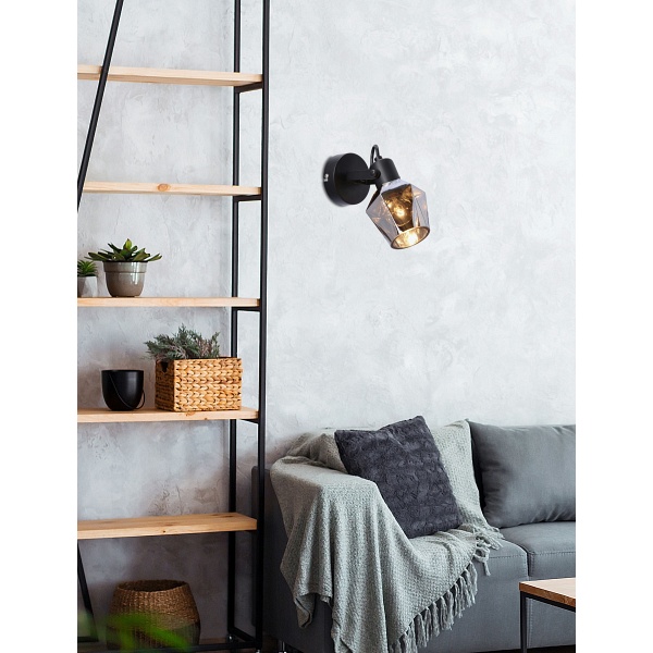 Randi Lampa Kinkiet Czarny Matowy 1X15W E14 Klosz Dymiony Candellux