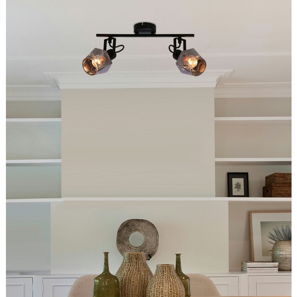 Randi Lampa Sufitowa Listwa Czarny Matowy 2X15W E14 Klosz Dymiony Candellux