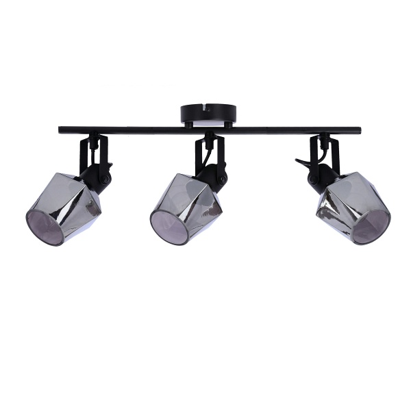 Randi Lampa Sufitowa Listwa Czarny Matowy 3X15W E14 Klosz Dymiony Candellux