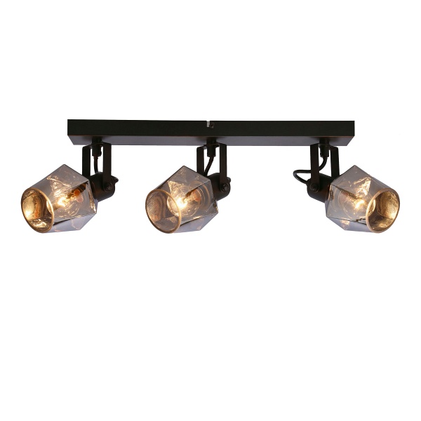 Randi Lampa Sufitowa Listwa Czarny Matowy 3X15W E14 Klosz Dymiony Candellux