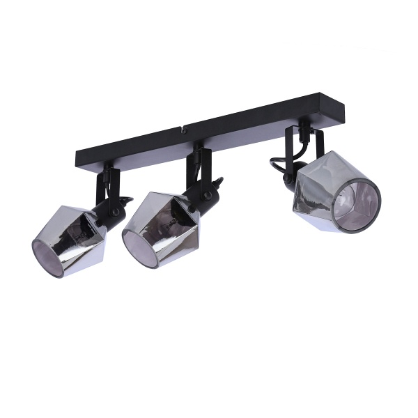 Randi Lampa Sufitowa Listwa Czarny Matowy 3X15W E14 Klosz Dymiony Candellux