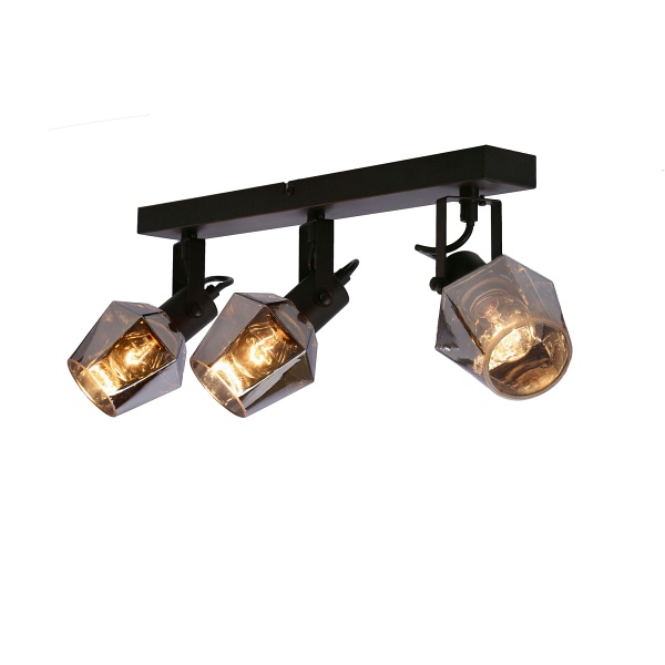 Randi Lampa Sufitowa Listwa Czarny Matowy 3X15W E14 Klosz Dymiony Candellux