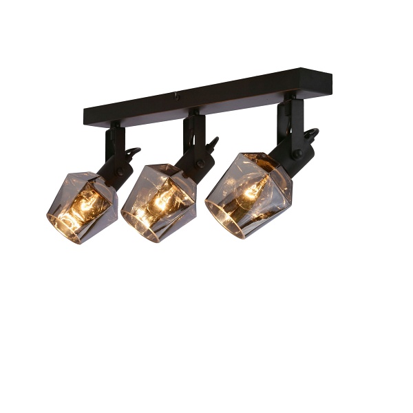 Randi Lampa Sufitowa Listwa Czarny Matowy 3X15W E14 Klosz Dymiony Candellux