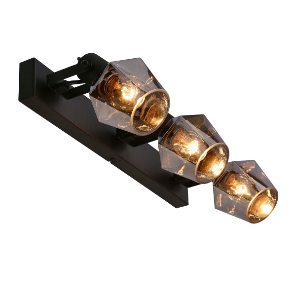 Randi Lampa Sufitowa Listwa Czarny Matowy 3X15W E14 Klosz Dymiony Candellux