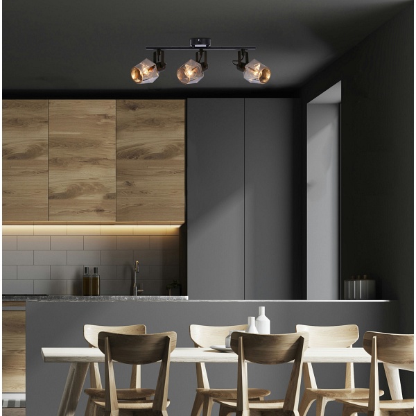 Randi Lampa Sufitowa Listwa Czarny Matowy 3X15W E14 Klosz Dymiony Candellux