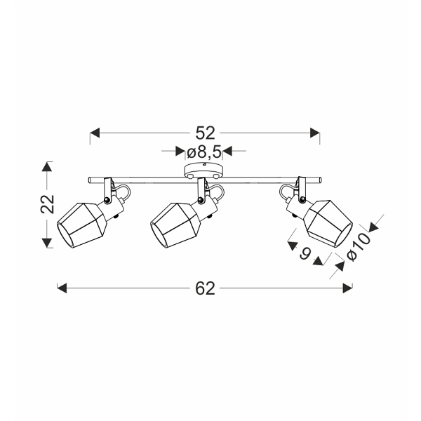 Randi Lampa Sufitowa Listwa Czarny Matowy 3X15W E14 Klosz Dymiony Candellux