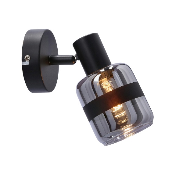 Yuki Lampa Kinkiet Czarny Matowy 1X15W E14 Klosz Dymiony Candellux