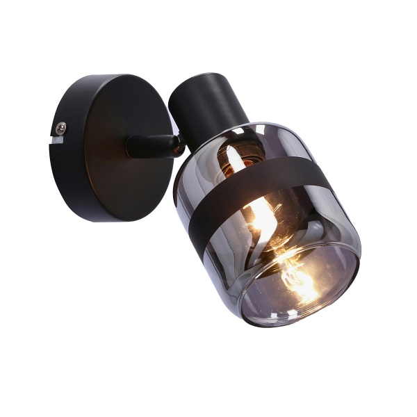 Yuki Lampa Kinkiet Czarny Matowy 1X15W E14 Klosz Dymiony Candellux