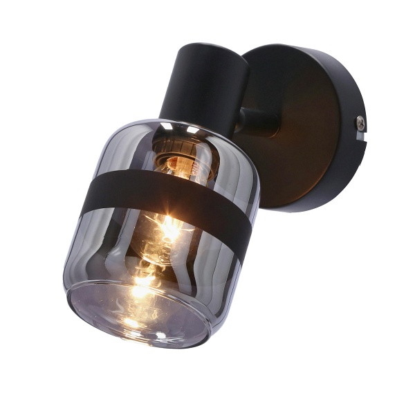 Yuki Lampa Kinkiet Czarny Matowy 1X15W E14 Klosz Dymiony Candellux