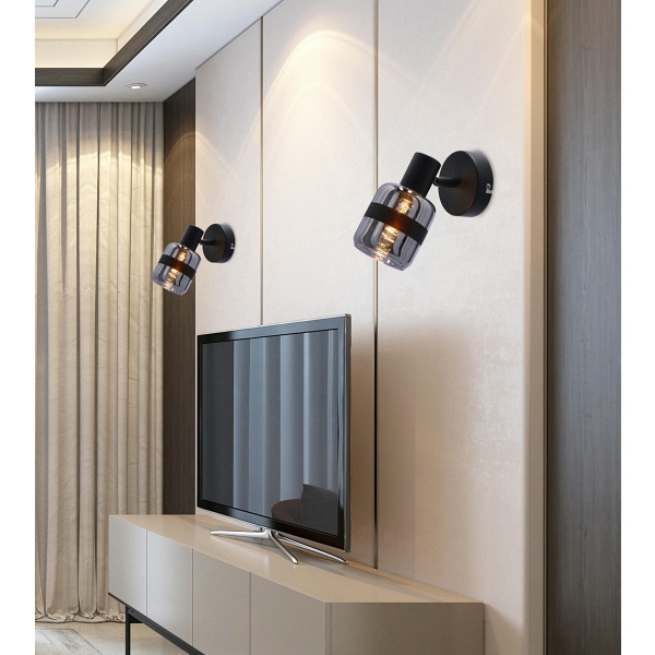 Yuki Lampa Kinkiet Czarny Matowy 1X15W E14 Klosz Dymiony Candellux