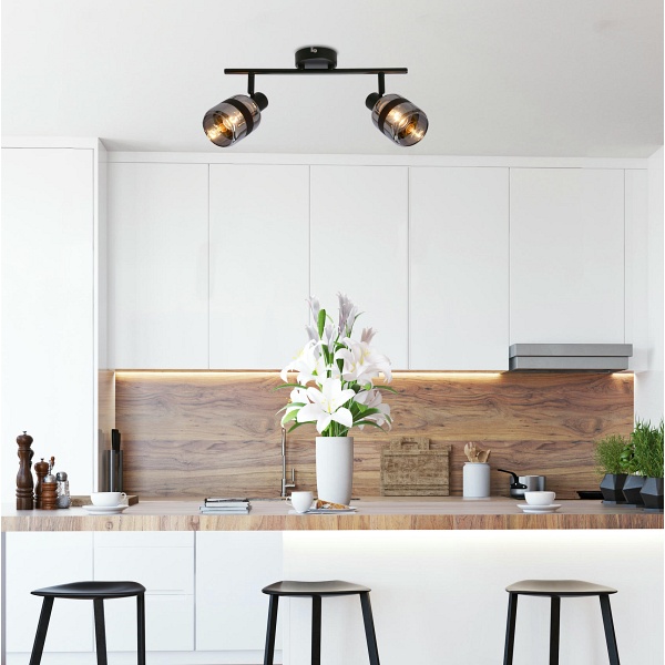 Yuki Lampa Listwa Czarny Matowy 2X15W E14 Klosz Dymiony Candellux