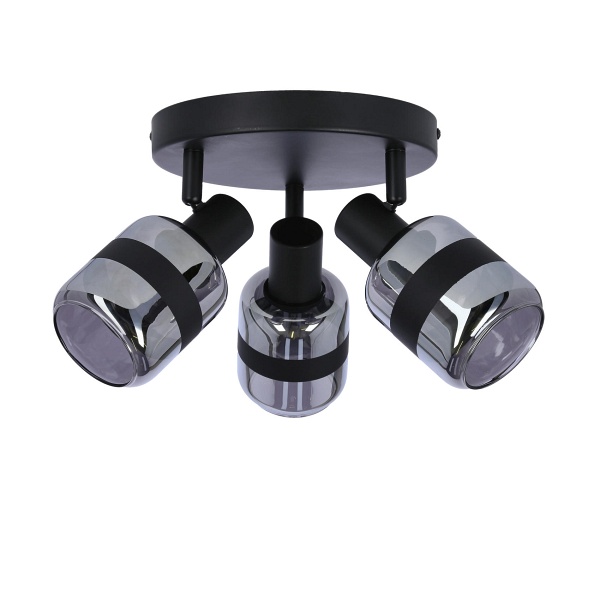 Yuki Lampa Plafon Czarny Matowy 3X15W E14 Klosz Dymiony Candellux