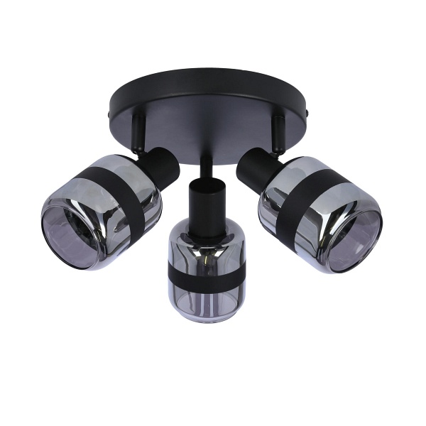 Yuki Lampa Plafon Czarny Matowy 3X15W E14 Klosz Dymiony Candellux