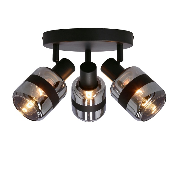 Yuki Lampa Plafon Czarny Matowy 3X15W E14 Klosz Dymiony Candellux