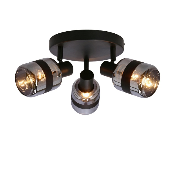 Yuki Lampa Plafon Czarny Matowy 3X15W E14 Klosz Dymiony Candellux