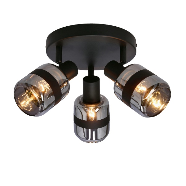 Yuki Lampa Plafon Czarny Matowy 3X15W E14 Klosz Dymiony Candellux