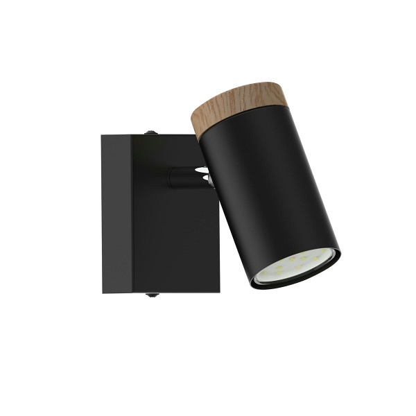 Lagos Lampa Kinkiet Czarny 1X15 Gu10 Klosz Czarny+Drewniany Candellux