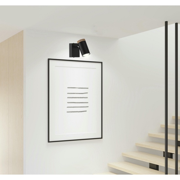 Lagos Lampa Kinkiet Czarny 1X15 Gu10 Klosz Czarny+Drewniany Candellux