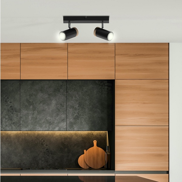 Lagos Lampa Sufitowa Czarny 2X15 Gu10 Klosz Czarny+Drewniany Candellux