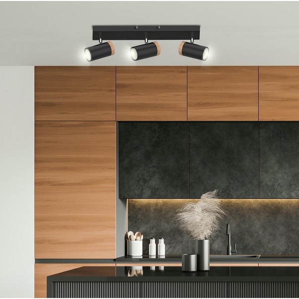 Lagos Lampa Sufitowa Czarny 3X15W Gu10 Klosz Czarny+Drewniany Candellux