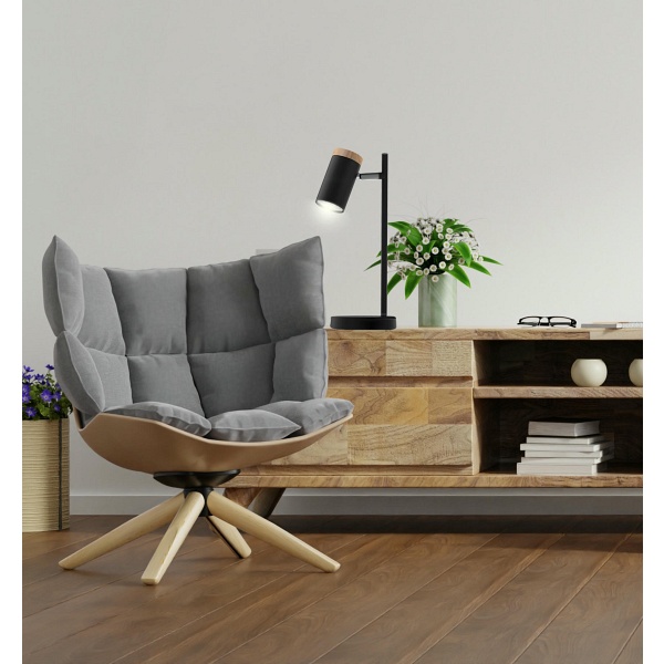 Lagos Lampa Stołowa Czarny 1X15W Gu10 Klosz Czarny+Drewniany Candellux