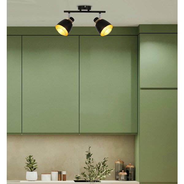 Aleksandria Lampa Sufitowa Listwa Czarny 2X40W E14 Klosz Czarny+Złoty Candellux