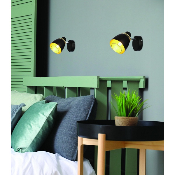 Aleksandria Lampa Kinkiet Czarny 1X40W E14 Klosz Czarny+Złoty Candellux