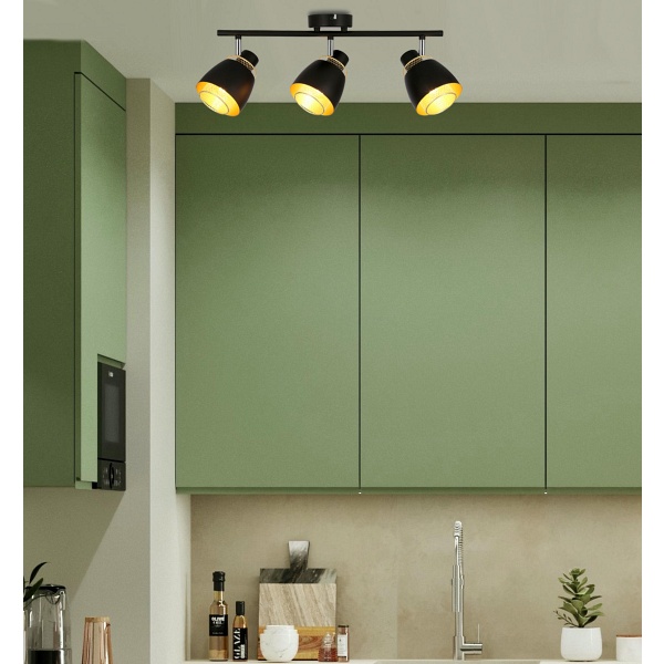 Aleksandria Lampa Sufitowa Listwa Czarny 3X40W E14 Klosz Czarny+Złoty Candellux