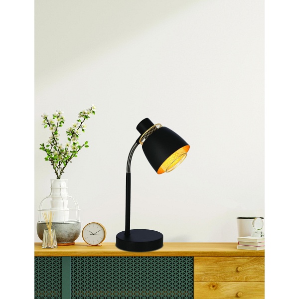 Aleksandria Lampa Stołowa Czarny 1X40W E14 Klosz Czarny+Złoty Candellux