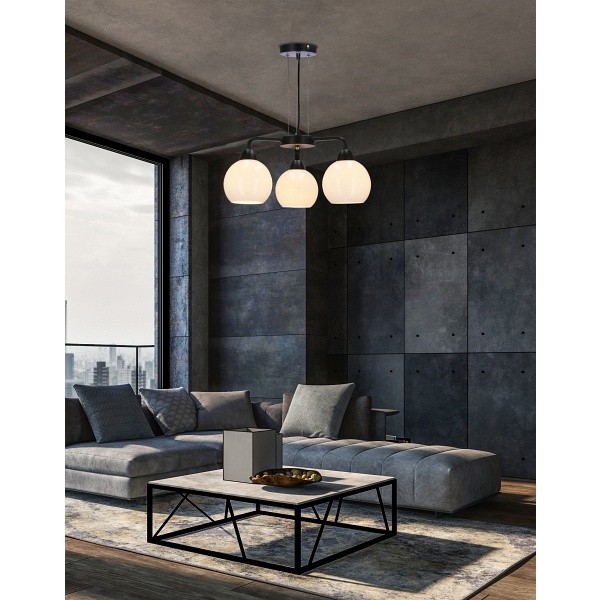 Caldera Lampa Wisząca Czarny 3X60W E27 Klosz Biały Candellux