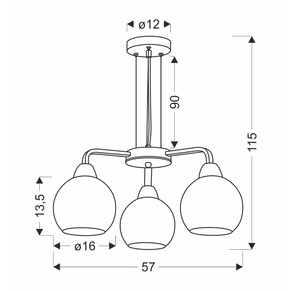 Caldera Lampa Wisząca Czarny 3X60W E27 Klosz Biały Candellux