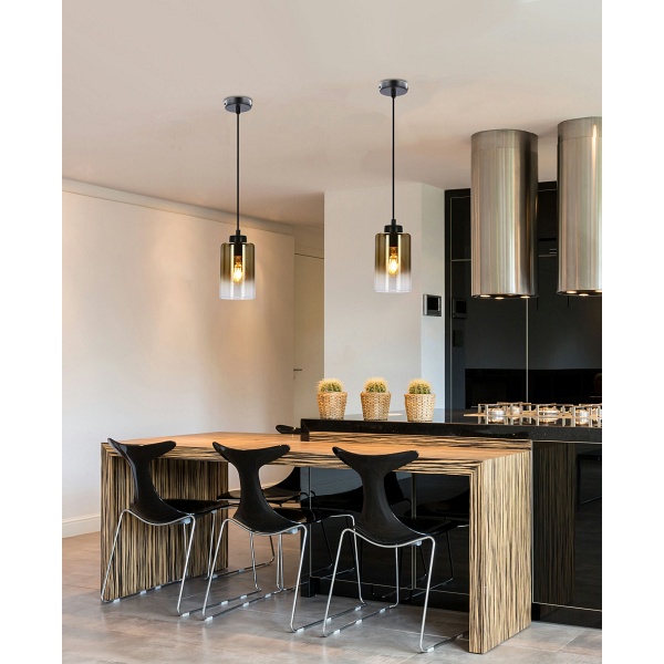 Aspra Lampa Wisząca Czarny 1X60W E27 Klosz Bursztynowy Candellux