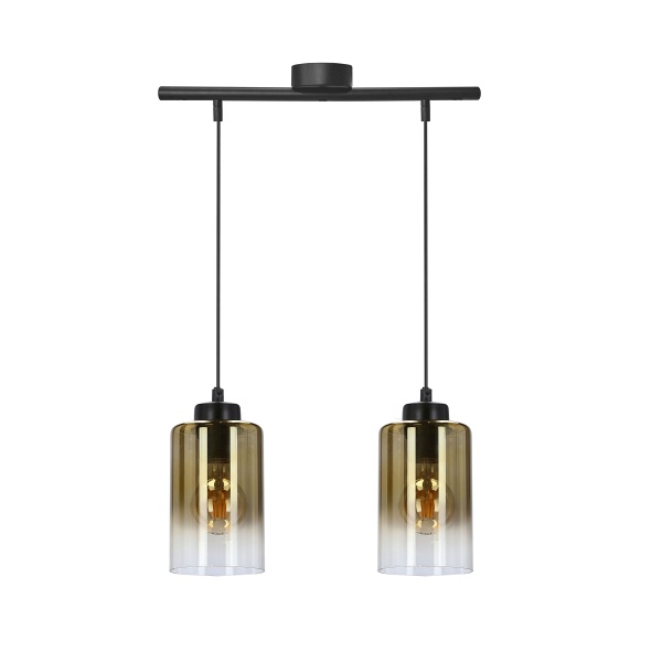 Aspra Lampa Wisząca Czarny 2X60W E27 Klosz Bursztynowy Candellux