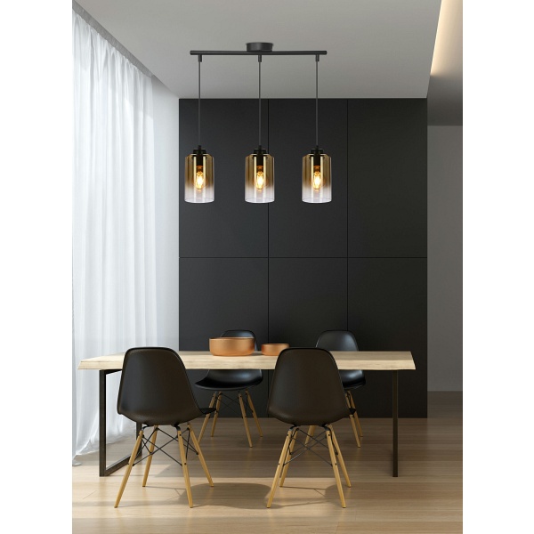 Aspra Lampa Wisząca Czarny 3X60W E27 Klosz Bursztynowy Candellux