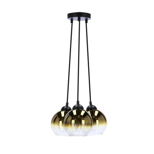 Nubia Lampa Wisząca Czarny 3X60W E27 Klosz Złoty Candellux